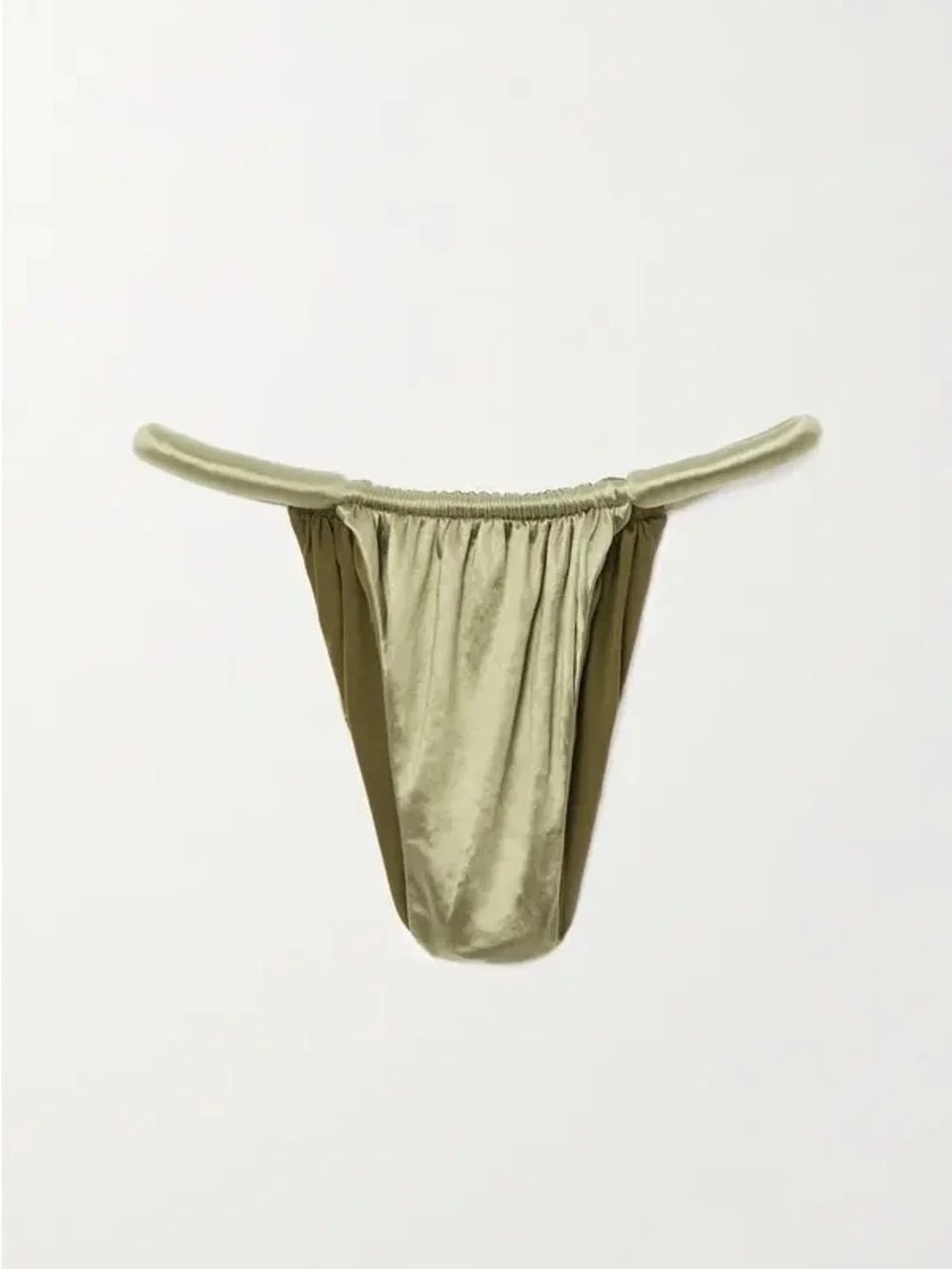 NWOTâISA BOULDER Joni Ruched Stretch-Satin Bikini Briefs in âNeutral Sageâ